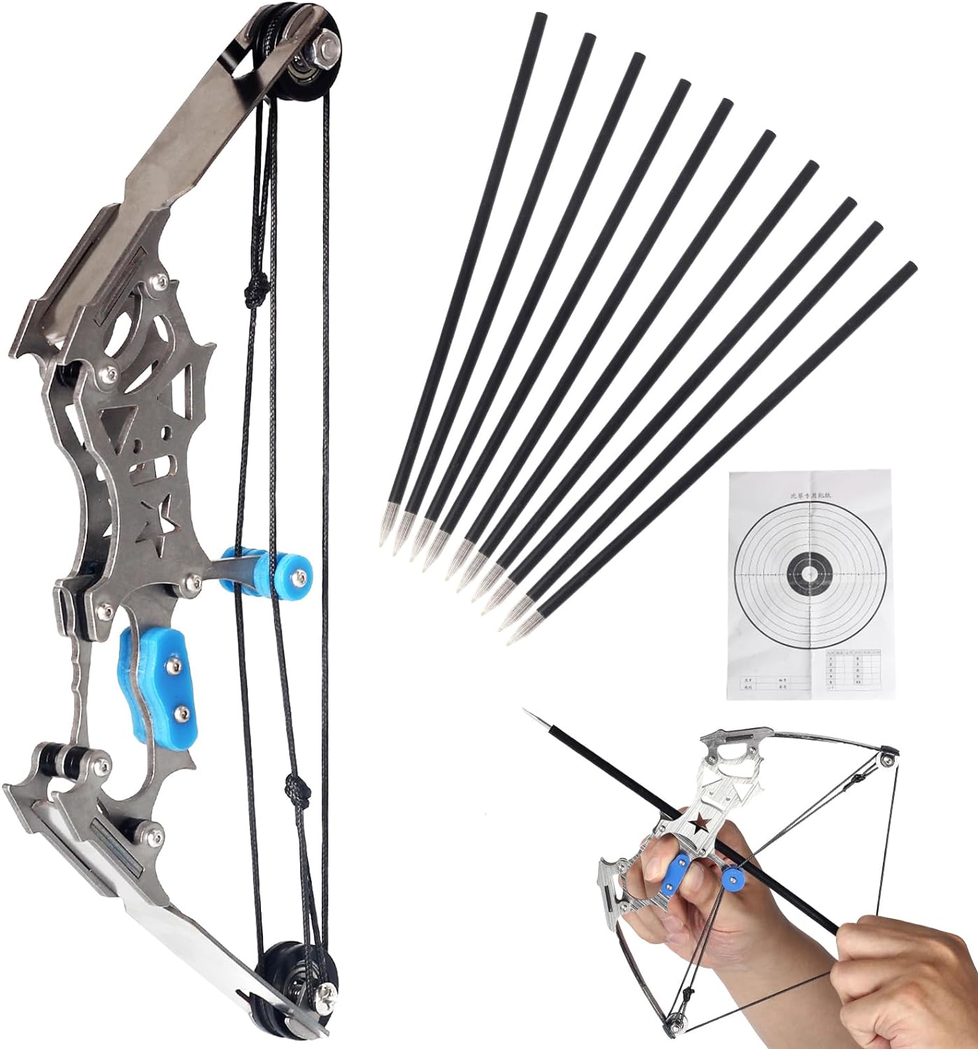 Archery Mini Composite Archery Set - Stainless Steel Mini Pocket Survival Hunting Bow RH/LH Shooting Practice Archery Entertainment Fun Gifts