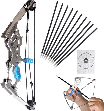 Archery Mini Composite Archery Set - Stainless Steel Mini Pocket Survival Hunting Bow RH/LH Shooting Practice Archery Entertainment Fun Gifts