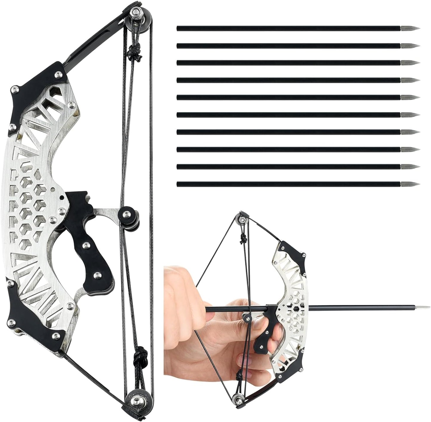 Mini bow and arrow set, composite bow, stainless steel material, catapult bow, archery, outdoor shooting game gift