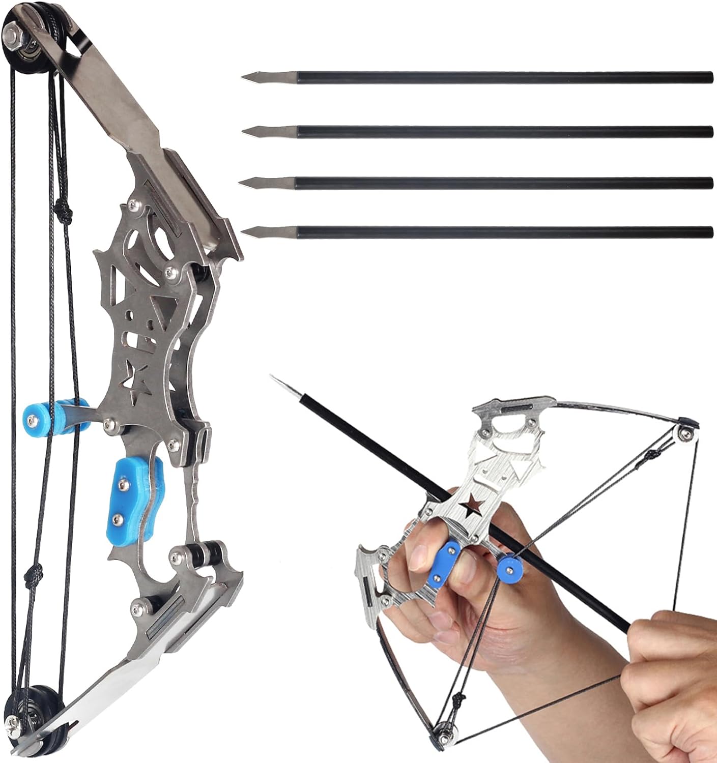 Archery Mini Composite Archery Set - Stainless Steel Mini Pocket Survival Hunting Bow RH/LH Shooting Practice Archery Entertainment Fun Gifts