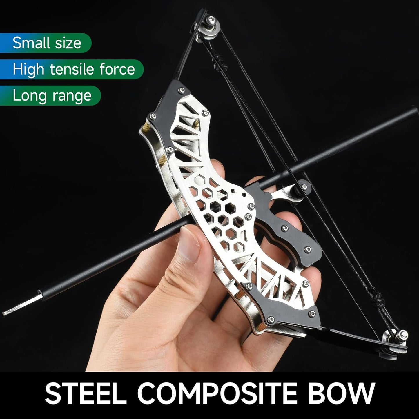 Mini bow and arrow set, composite bow, stainless steel material, catapult bow, archery, outdoor shooting game gift