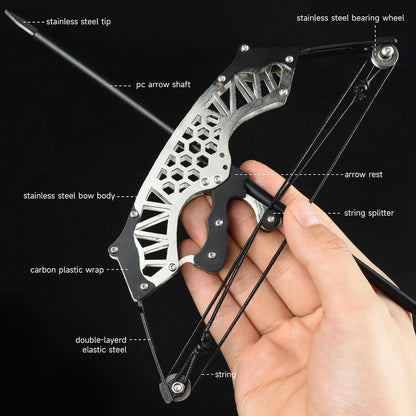 Mini bow and arrow set, composite bow, stainless steel material, catapult bow, archery, outdoor shooting game gift