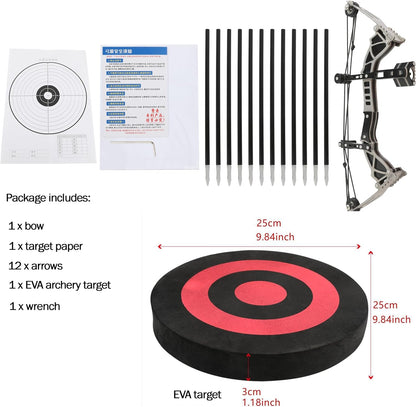 Mini Composite Archery Set Archery Bow Set Hunting Bow RH/LH with EVA Target Hunting Shooting Practice Archery Entertainment Fun