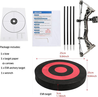 Mini Composite Archery Set Archery Bow Set Hunting Bow RH/LH with EVA Target Hunting Shooting Practice Archery Entertainment Fun