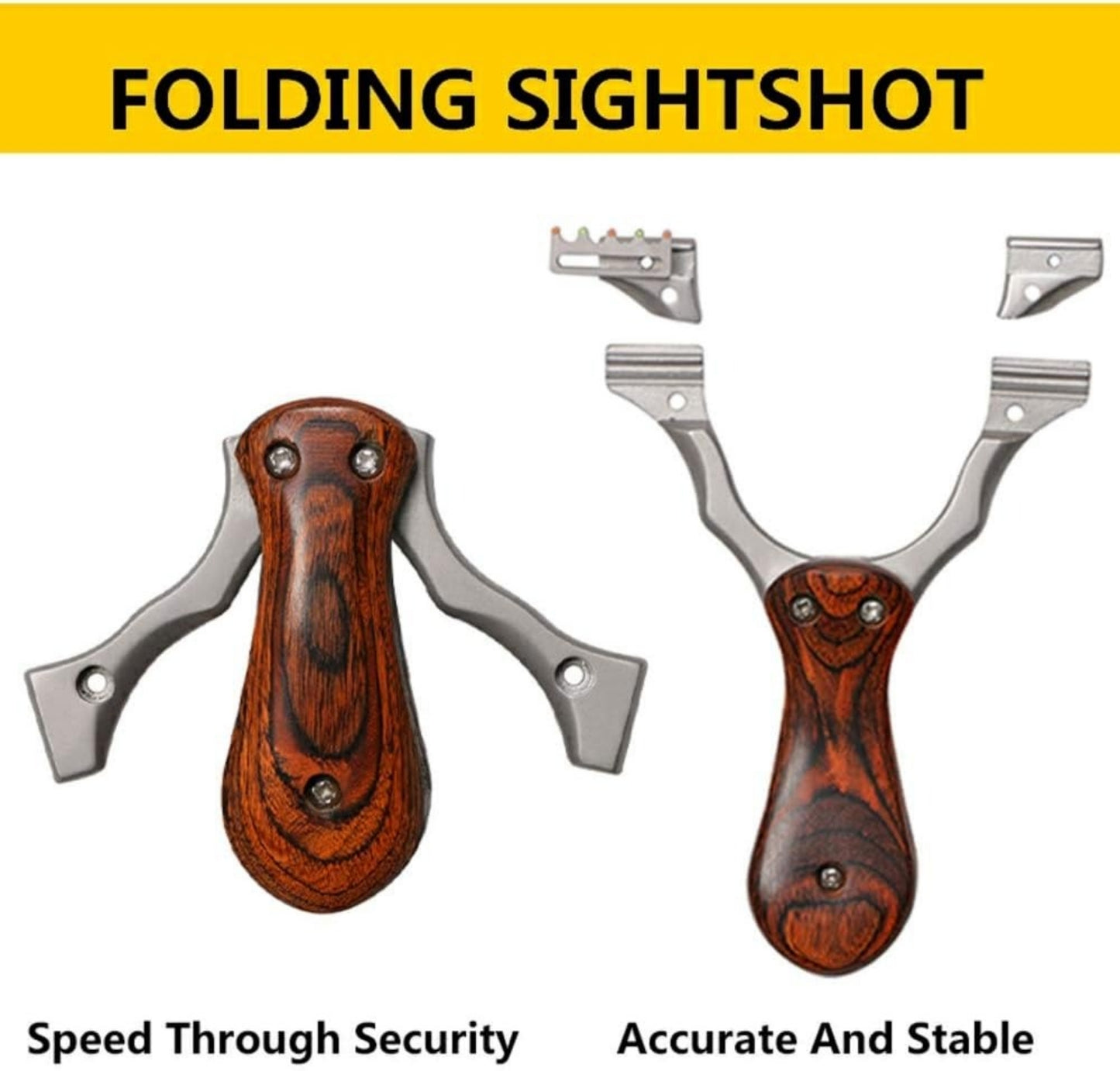 Slingshots for Adults Metal Slingshot Set Folding Mini Pocket Pro Powerful Steel and Wooden Catapult with 2pcs Rubber Bands