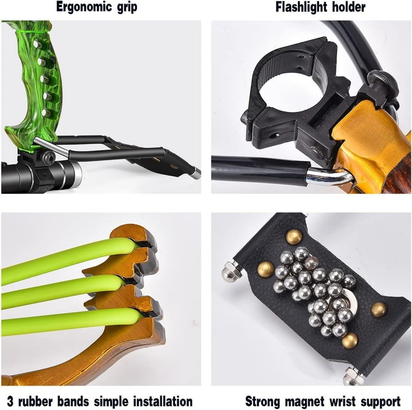 Powerful foldable slingshot, powerful adjustable slingshot, hunting survival catapult with wrist guard and 2 rubber bands